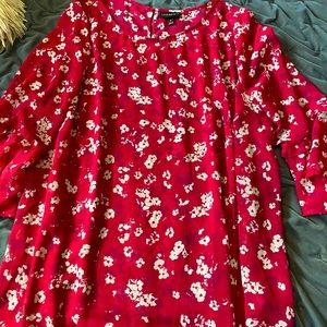 Translucent raspberry floral print blouse